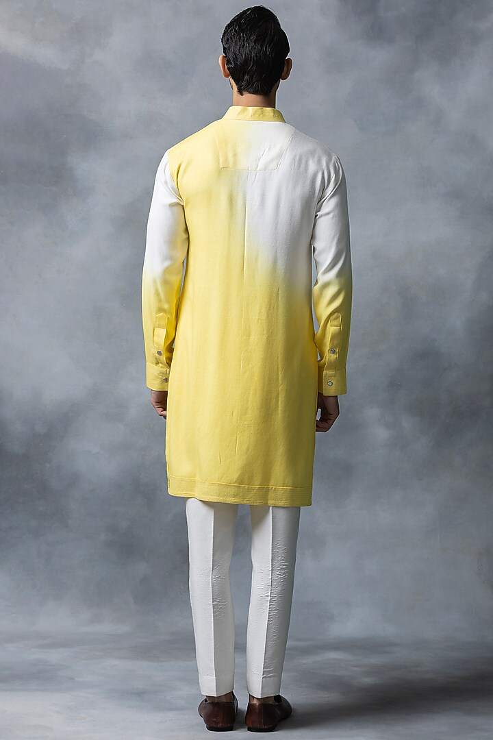 Off-White & Yellow Ombre Moss Crepe Kurta Set by Sarab Khanijou at Pernia's Pop Up Shop