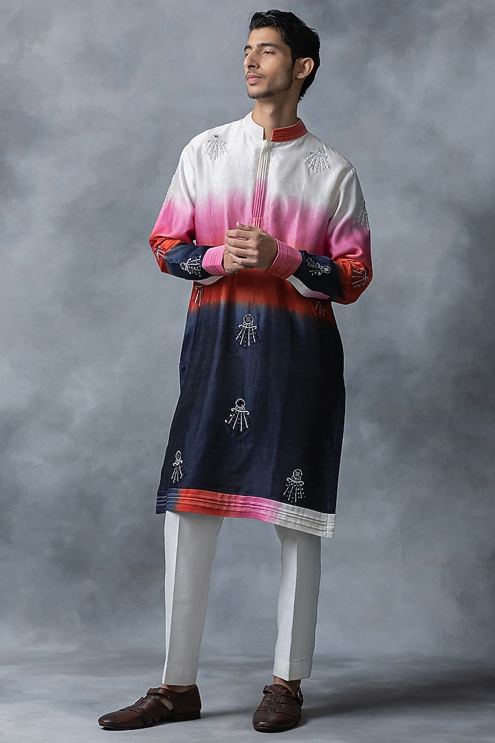 Multi-Colored Ombre Chanderi Silk Sequins Work Kurta Set by Sarab Khanijou at Pernia's Pop Up Shop