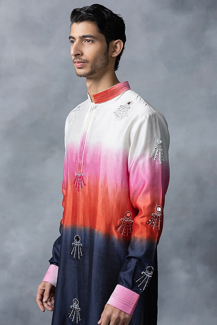 Multi-Colored Ombre Chanderi Silk Sequins Work Kurta Set by Sarab Khanijou at Pernia's Pop Up Shop