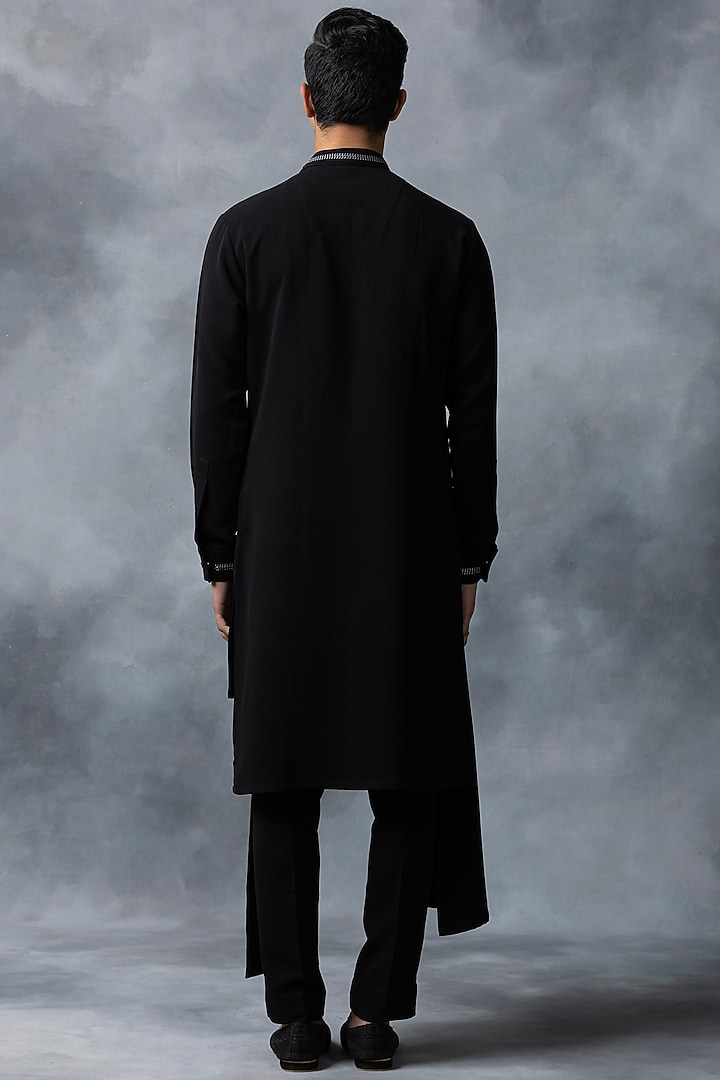Black Sandwash Kurta Set by Sarab Khanijou at Pernia's Pop Up Shop