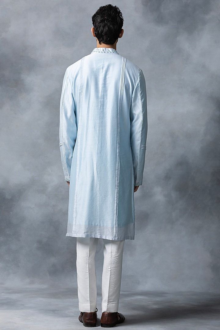 Sky Blue Chanderi Silk Embroidered Kurta Set by Sarab Khanijou at Pernia's Pop Up Shop