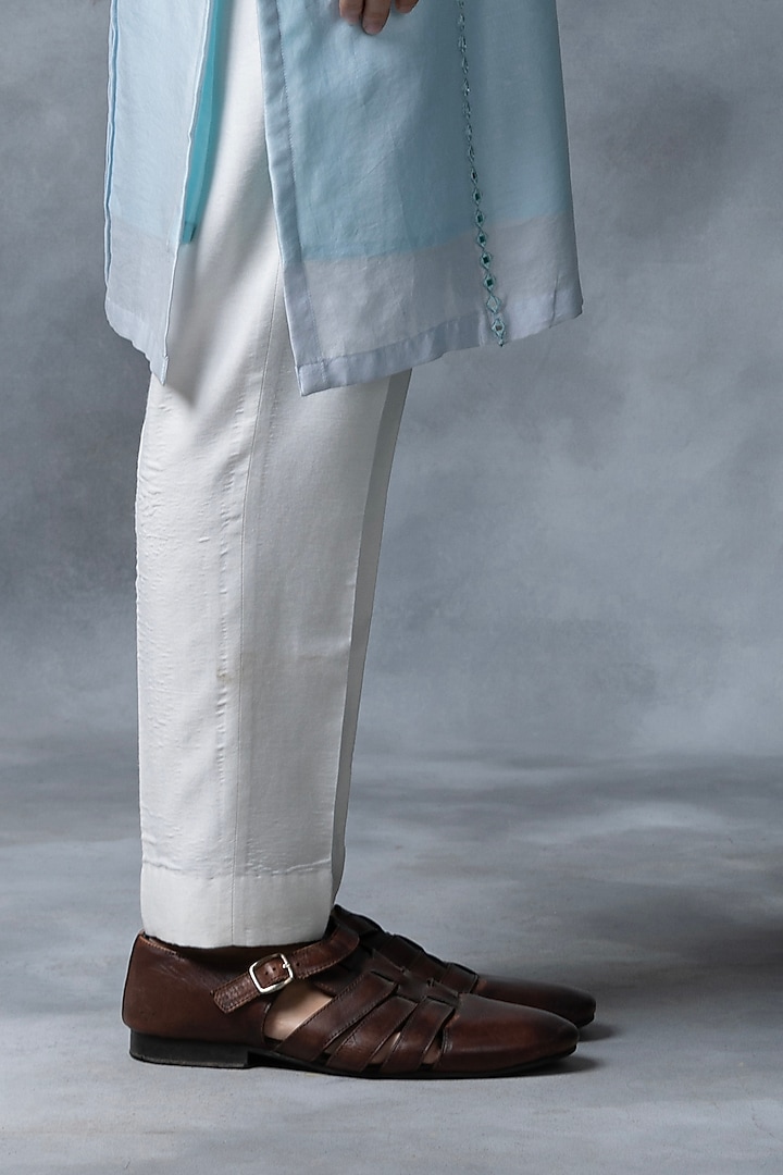Sky Blue Chanderi Silk Embroidered Kurta Set by Sarab Khanijou at Pernia's Pop Up Shop