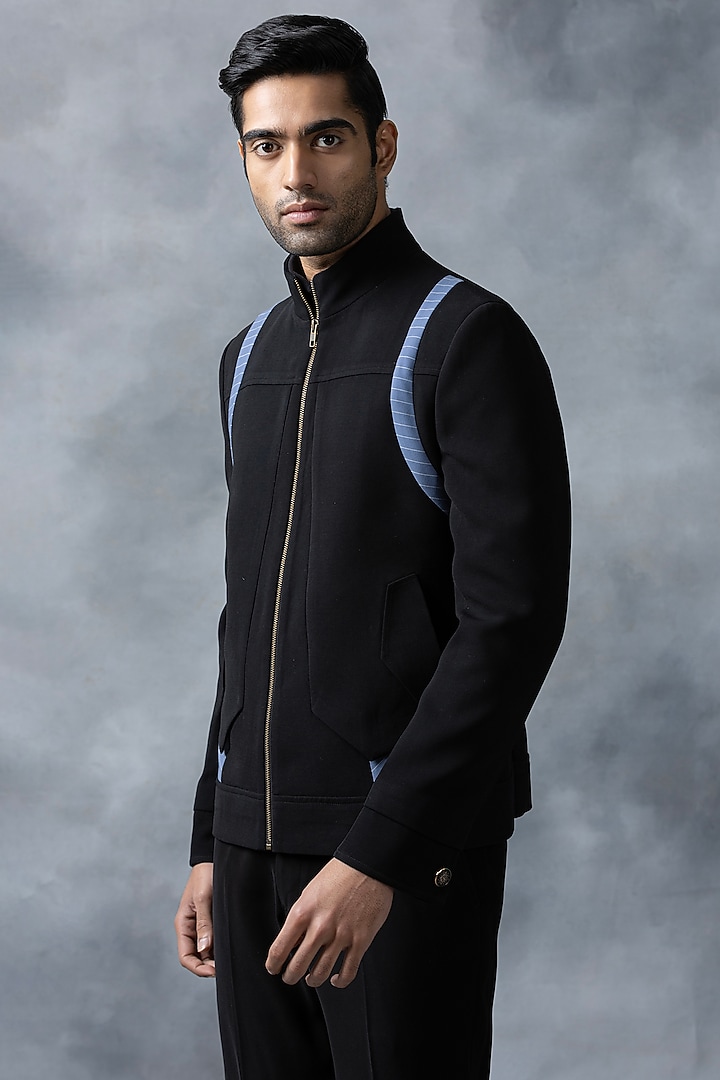 Black Sandwash Bomber Jacket by Sarab Khanijou at Pernia's Pop Up Shop