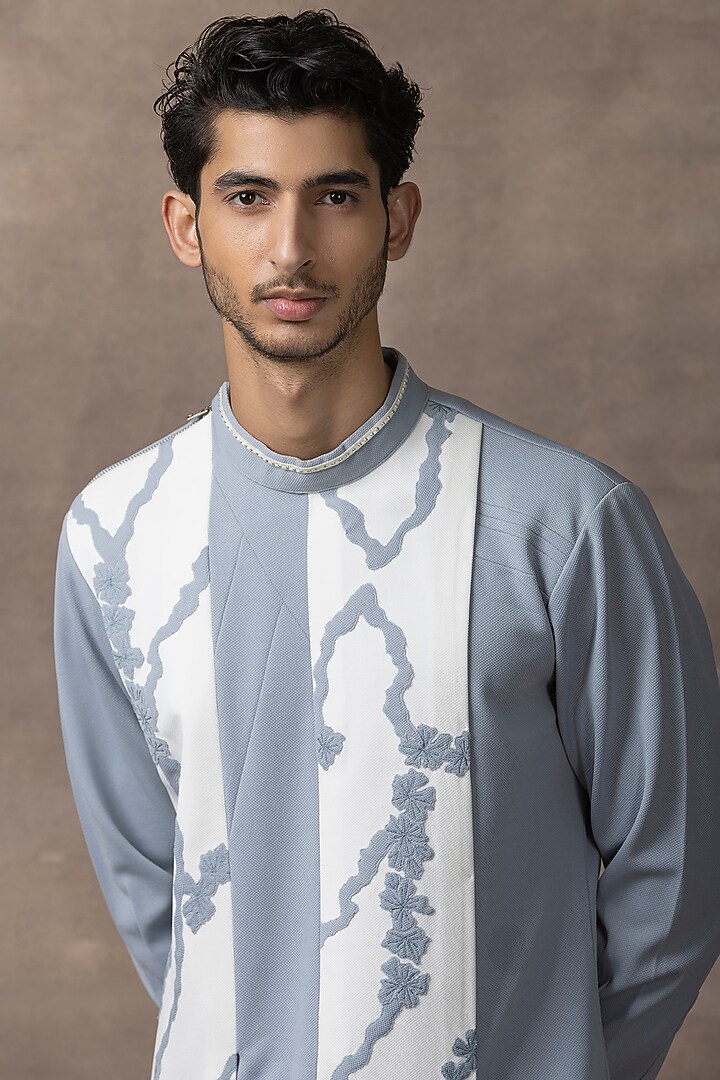 Grey Jersey Kurta Set by Sarab Khanijou at Pernia's Pop Up Shop