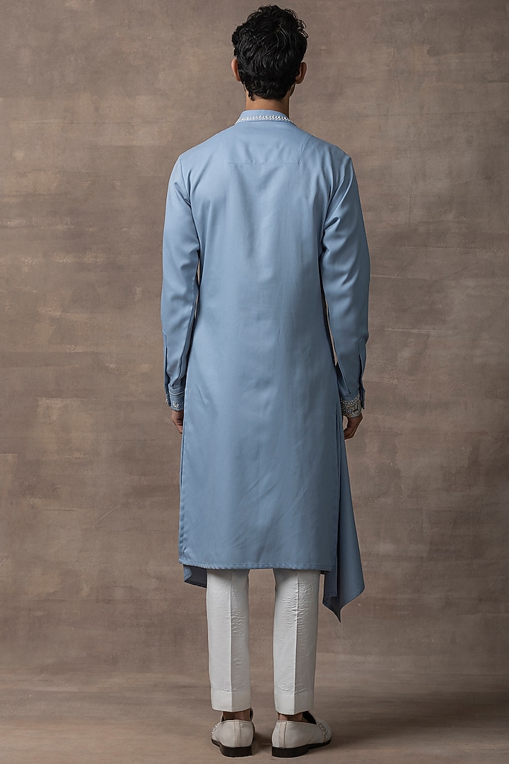 Blue Crepe Embroidered Kurta Set by Sarab Khanijou at Pernia's Pop Up Shop