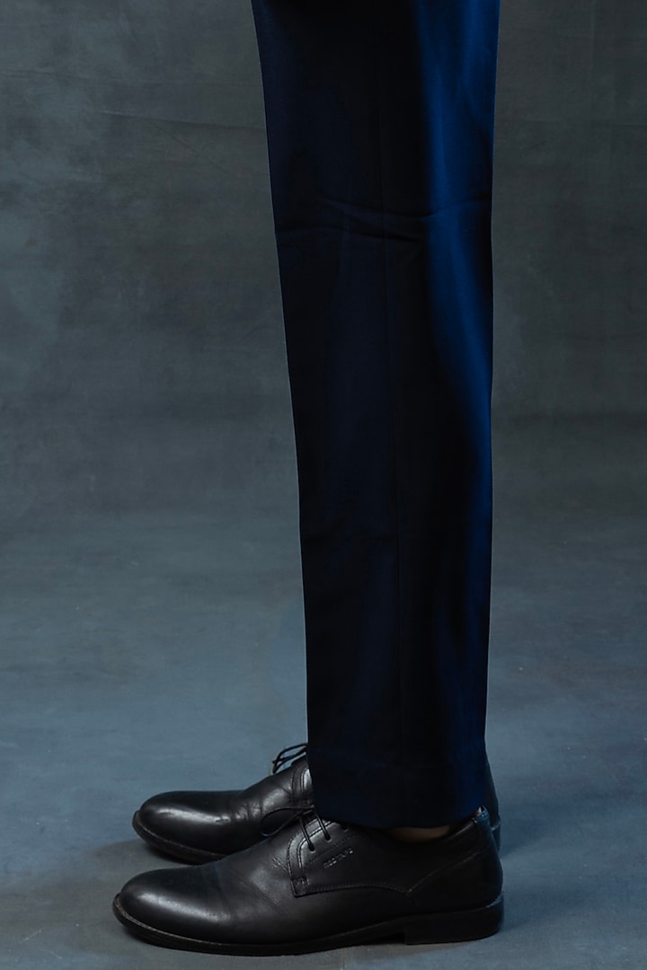 Blue Sandwash Embroidered Tuxedo set by Sarab Khanijou at Pernia's Pop Up Shop