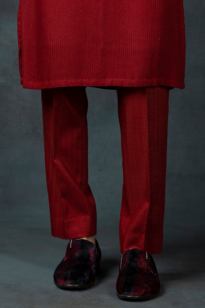 Red Silk Embroidered Waistcoat With Kurta Set by Sarab Khanijou at Pernia's Pop Up Shop