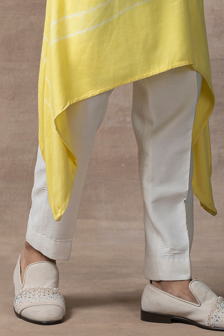 Lemon Yellow Moss Crepe Embroidered Waistcoat With Kurta Set by Sarab Khanijou at Pernia's Pop Up Shop