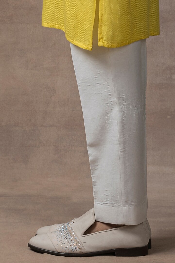 Mustard Moss Crepe Waistcoat With Kurta Set by Sarab Khanijou at Pernia's Pop Up Shop