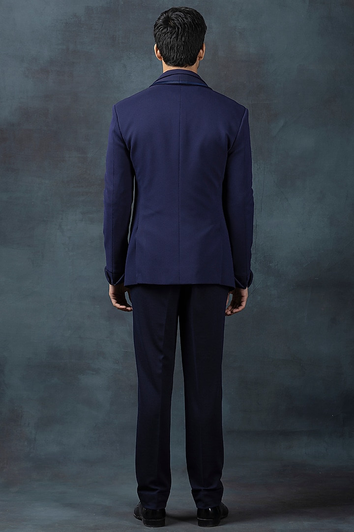 Navy Blue Jersey Tuxedo Set by Sarab Khanijou at Pernia's Pop Up Shop