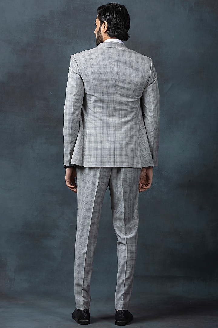 Grey Suiting Fabric Checkered Blazer Set by Sarab Khanijou at Pernia's Pop Up Shop