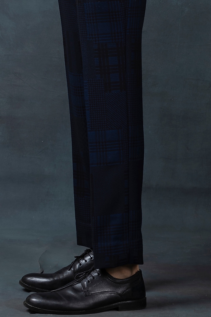 Navy Blue Suiting Fabric Checkered Blazer Set by Sarab Khanijou at Pernia's Pop Up Shop
