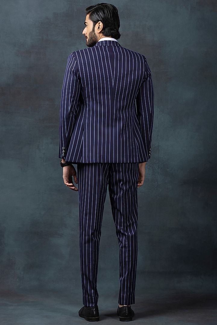 Navy Blue Suiting Fabric Striped Blazer Set by Sarab Khanijou at Pernia's Pop Up Shop