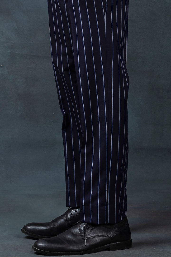 Navy Blue Suiting Fabric Striped Blazer Set by Sarab Khanijou at Pernia's Pop Up Shop