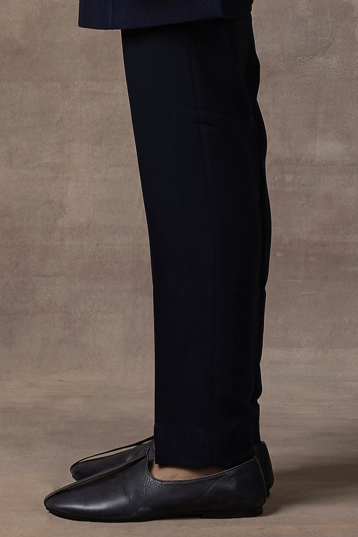 Navy Blue Jacquard Indo-Western Set by Sarab Khanijou at Pernia's Pop Up Shop