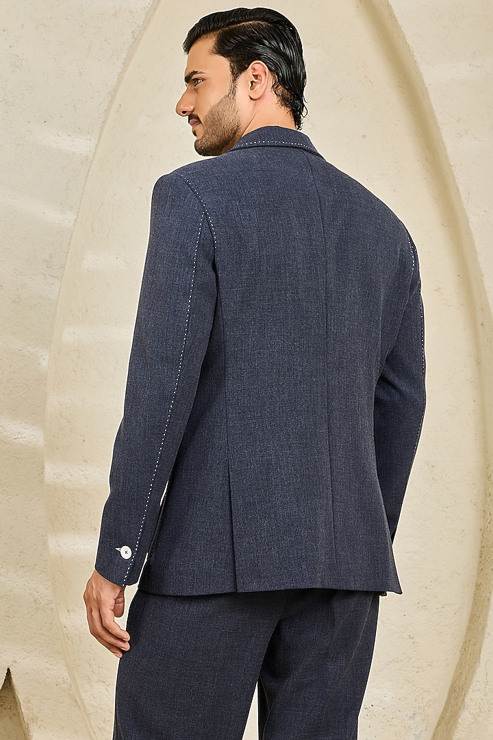 Midnight Blue Textured Twill Shacket Set by Sarab Khanijou at Pernia's Pop Up Shop