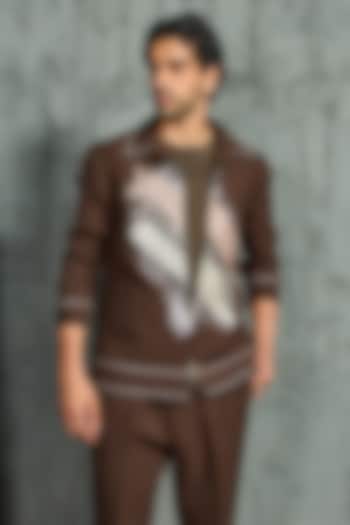 Brown Suiting Thread Embroidered Shacket Set by Sarab Khanijou at Pernia's Pop Up Shop
