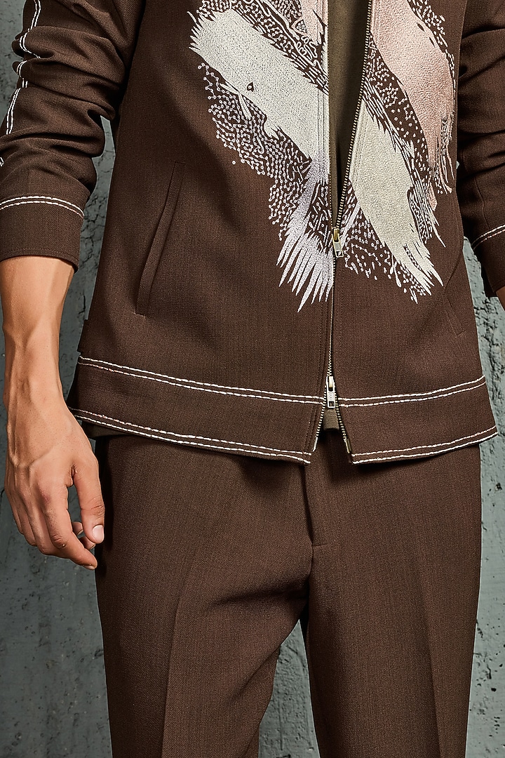 Brown Suiting Thread Embroidered Shacket Set by Sarab Khanijou at Pernia's Pop Up Shop