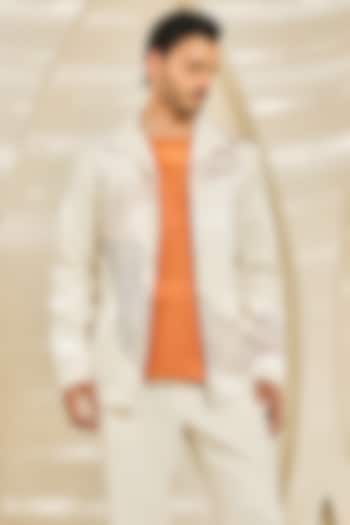 Ivory Suiting Thread Embroidered Shacket Set by Sarab Khanijou at Pernia's Pop Up Shop