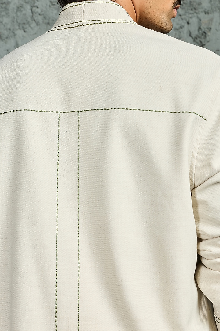 Ice Grey Suiting Thread Embroidered Shacket Set by Sarab Khanijou at Pernia's Pop Up Shop