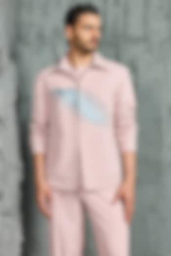Bubblegum Pink Suiting Thread Embroidered Shacket Set by Sarab Khanijou at Pernia's Pop Up Shop