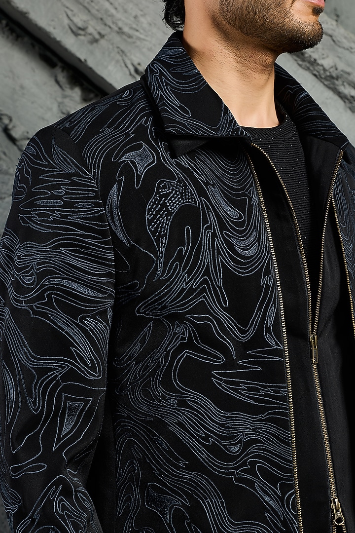 Black Suiting Embroidered Shacket Set by Sarab Khanijou at Pernia's Pop Up Shop