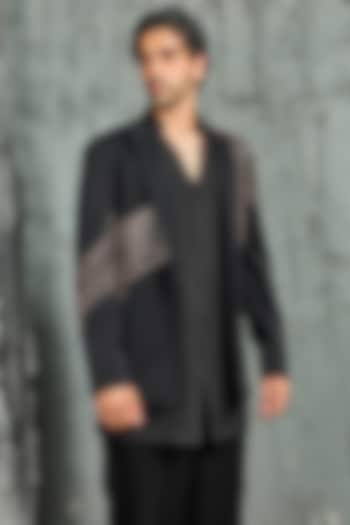 Black Sandwash Cutdana Embroidered Jacket Set by Sarab Khanijou at Pernia's Pop Up Shop