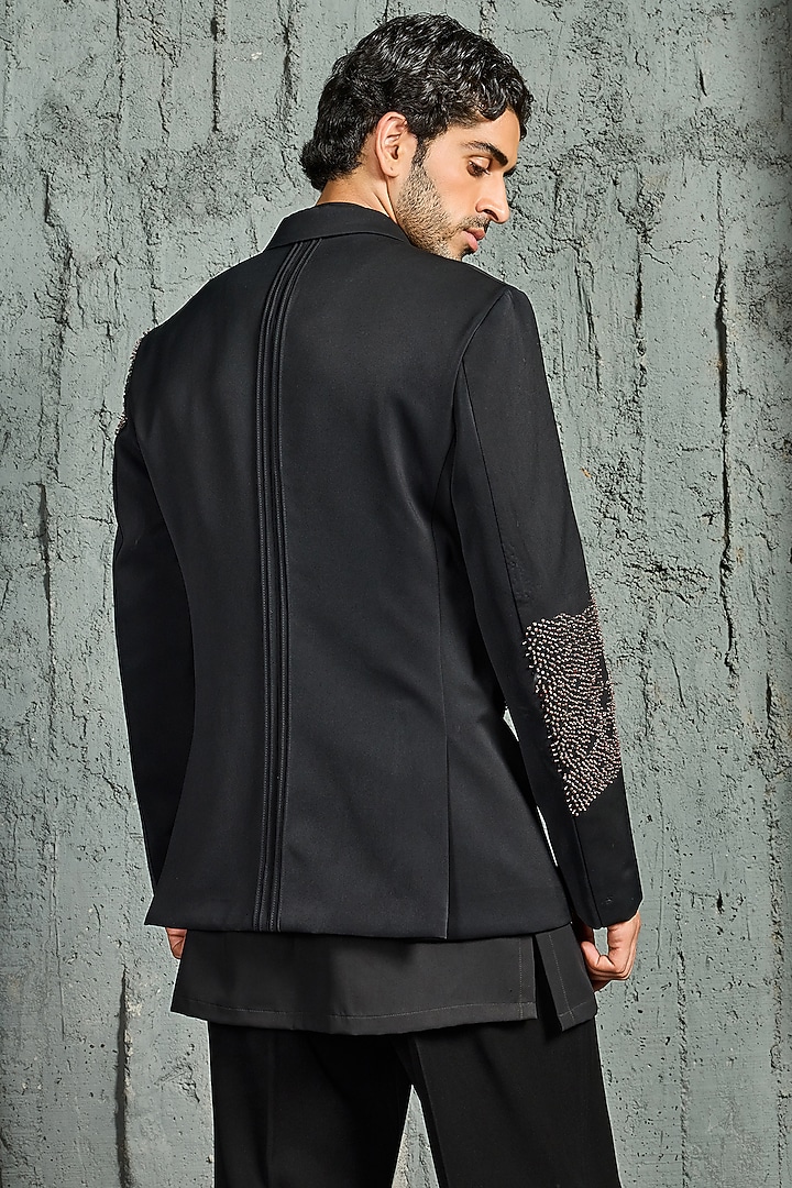 Black Sandwash Cutdana Embroidered Jacket Set by Sarab Khanijou at Pernia's Pop Up Shop