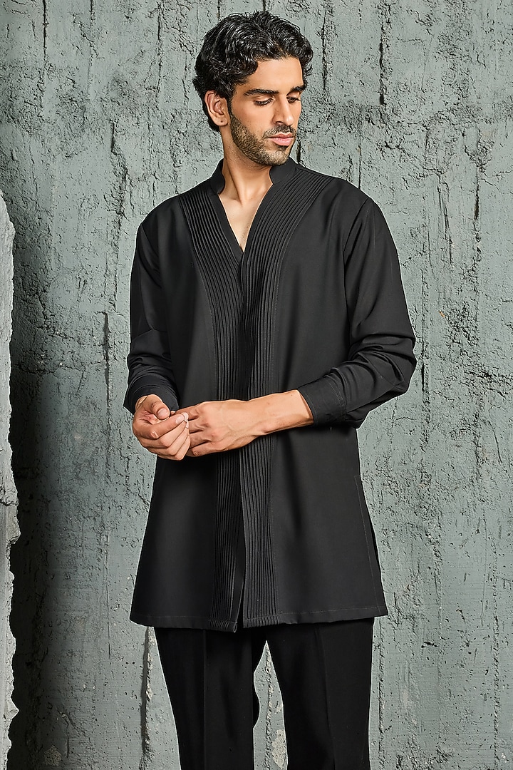 Black Sandwash Cutdana Embroidered Jacket Set by Sarab Khanijou at Pernia's Pop Up Shop