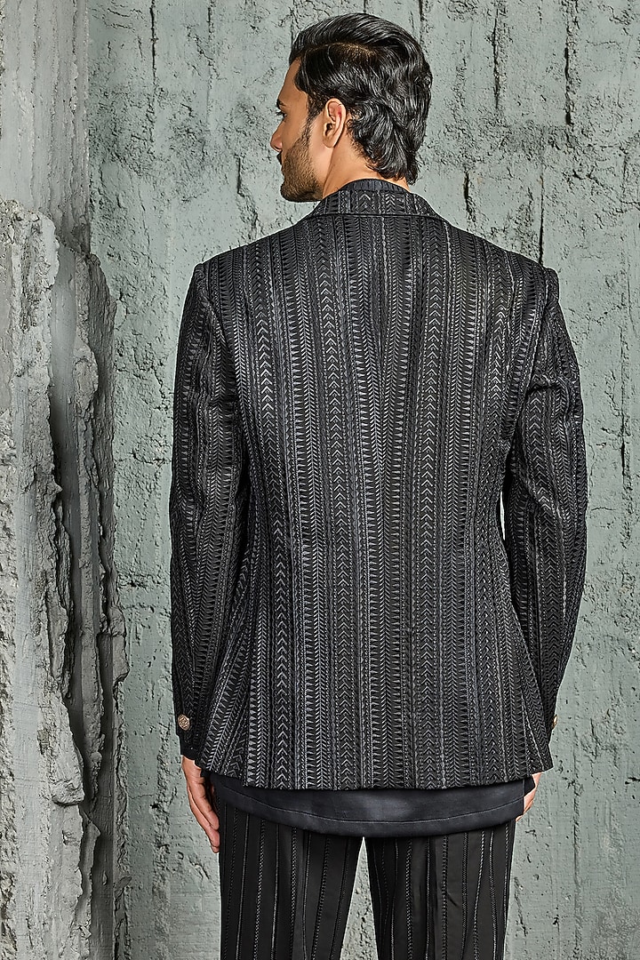 Black Egyptain Cotton Embroidered Jacket Set by Sarab Khanijou at Pernia's Pop Up Shop
