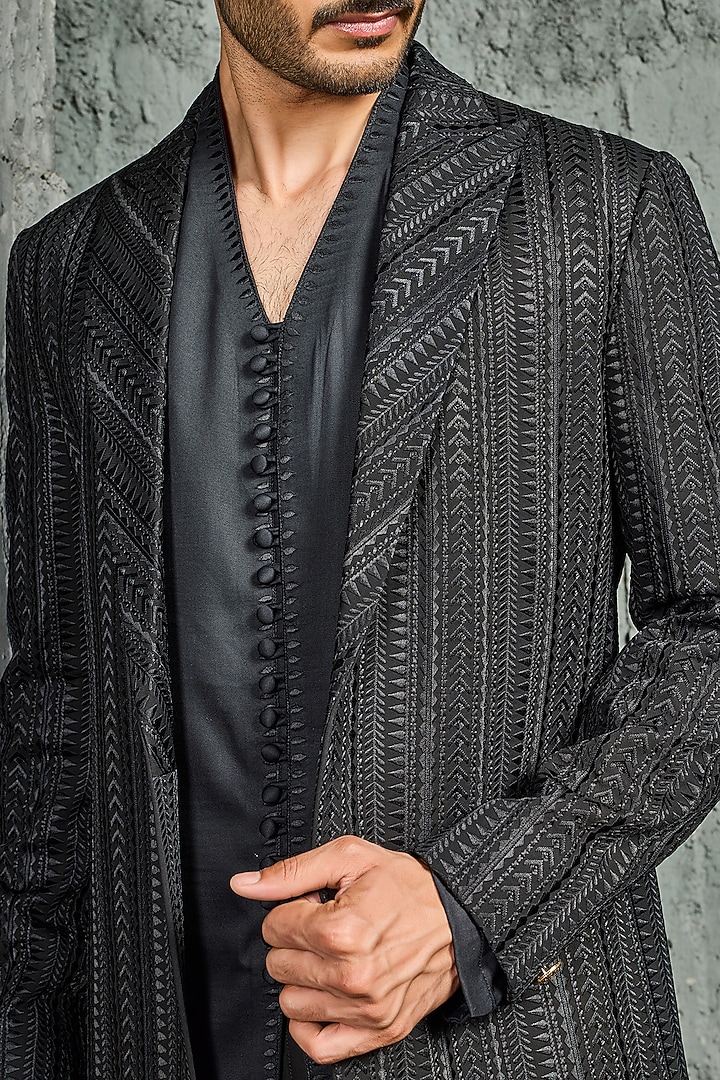 Black Egyptain Cotton Embroidered Jacket Set by Sarab Khanijou at Pernia's Pop Up Shop