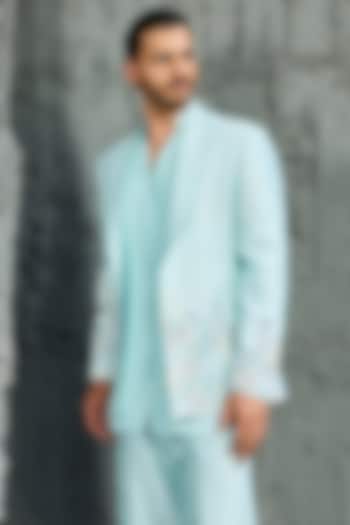Powder Blue Chanderi Silk Embroidered Jacket Set by Sarab Khanijou at Pernia's Pop Up Shop