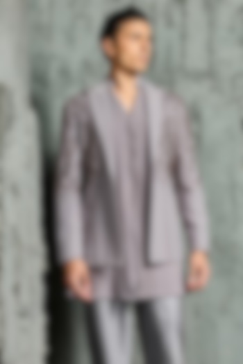 Grey Chanderi Silk Cutdana Embroidered Jacket Set by Sarab Khanijou at Pernia's Pop Up Shop