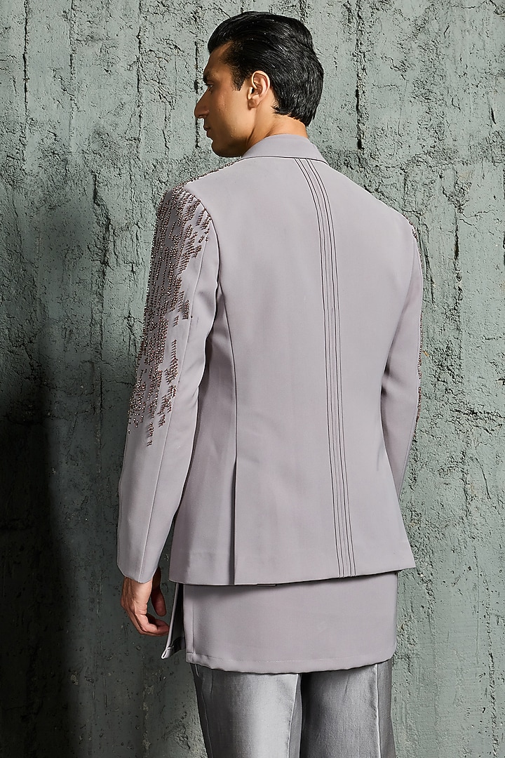 Grey Chanderi Silk Cutdana Embroidered Jacket Set by Sarab Khanijou at Pernia's Pop Up Shop