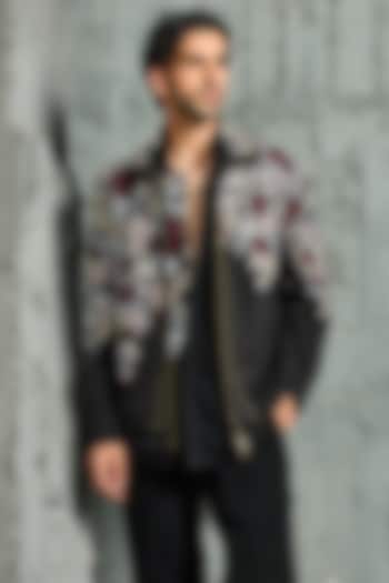 Black Sandwash Cutdana Embroidered Jacket Set by Sarab Khanijou at Pernia's Pop Up Shop