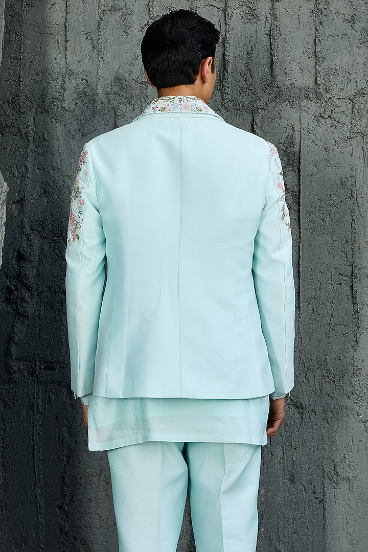 Powder Blue Chanderi Silk Cutdana Embroidered Jacket Set by Sarab Khanijou at Pernia's Pop Up Shop