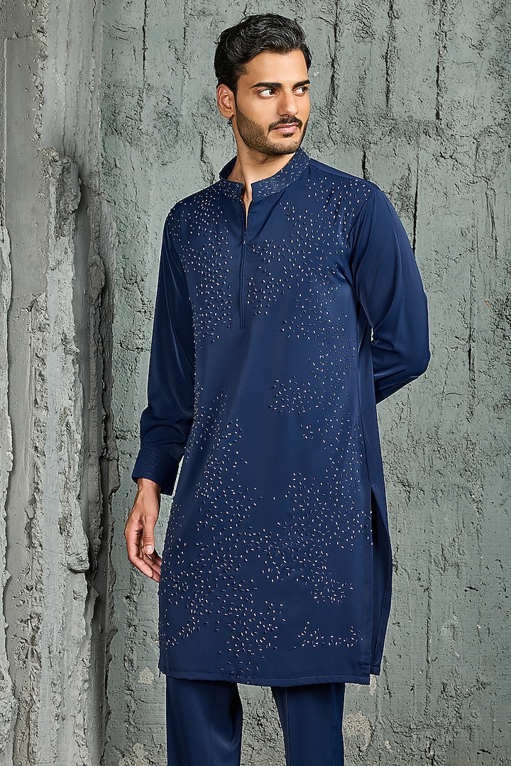 Blue Sandwash Cutdana Embroidered Kurta Set by Sarab Khanijou at Pernia's Pop Up Shop