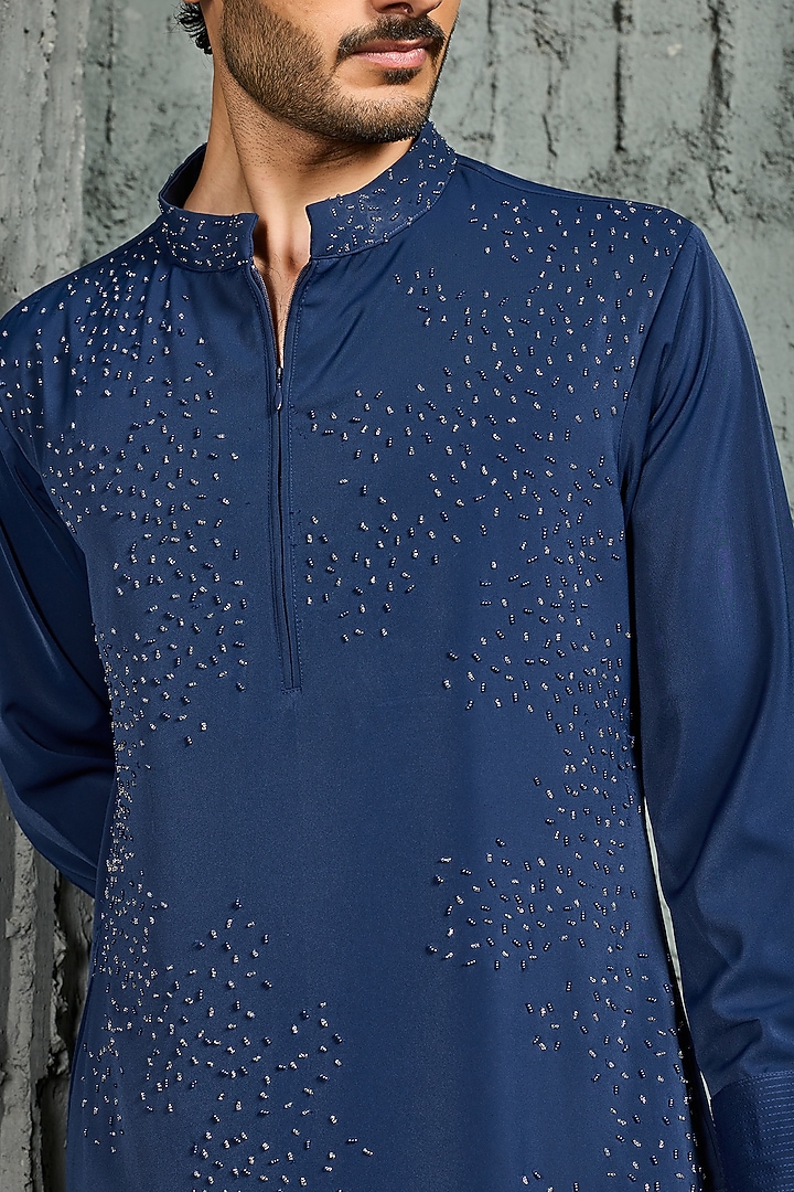 Blue Sandwash Cutdana Embroidered Kurta Set by Sarab Khanijou at Pernia's Pop Up Shop