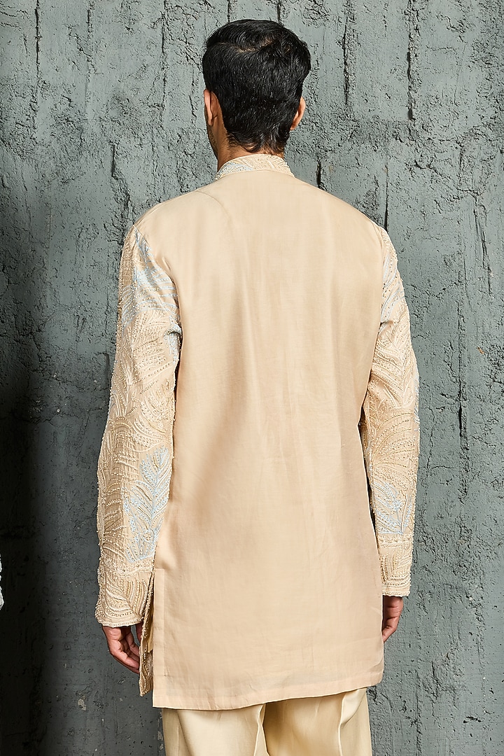 Beige Chanderi Silk Cutdana Embroidered Kurta Set by Sarab Khanijou at Pernia's Pop Up Shop
