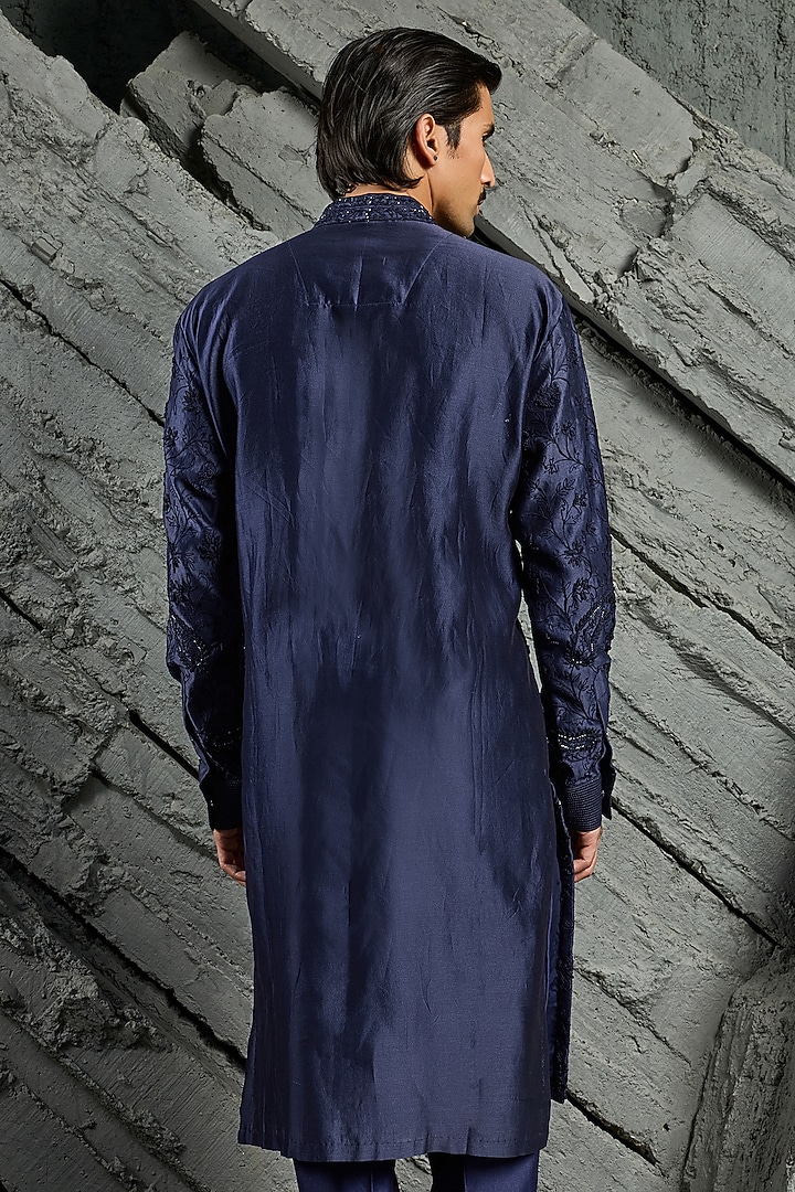 Blue Chanderi Silk Cutdana Embroidered Kurta Set by Sarab Khanijou at Pernia's Pop Up Shop