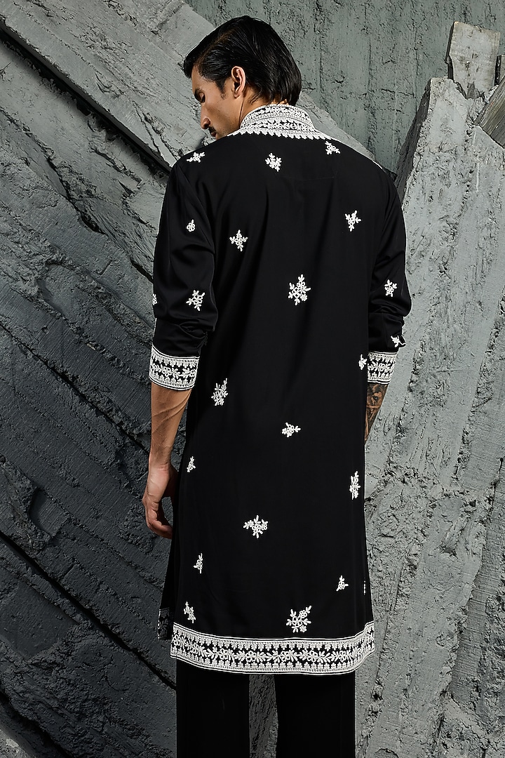 Black Sandwash Dori Embroidered Kurta Set by Sarab Khanijou at Pernia's Pop Up Shop