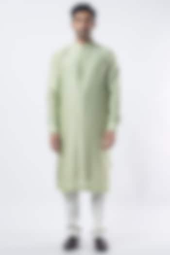 Pista Green Cotton Silk Kurta Set by Sarab Khanijou