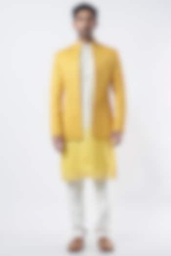 White Ombre Dyed Indowestern Set by Sarab Khanijou