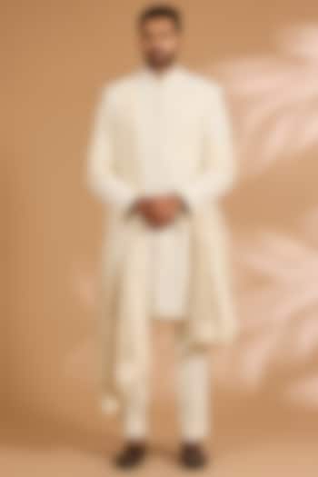 Ivory Silk Sherwani Set by Sarab Khanijou