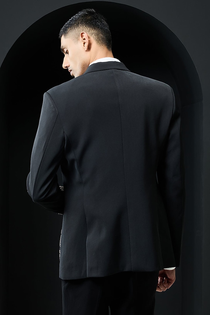 Black Twill Thread Work Blazer Set by Sarab Khanijou at Pernia's Pop Up Shop