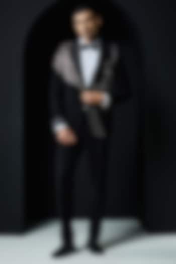 Black Sandwash Cutdana Embroidered Tuxedo Set by Sarab Khanijou at Pernia's Pop Up Shop