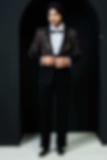 Black Sandwash Pearl Embroidered Tuxedo Set by Sarab Khanijou at Pernia's Pop Up Shop