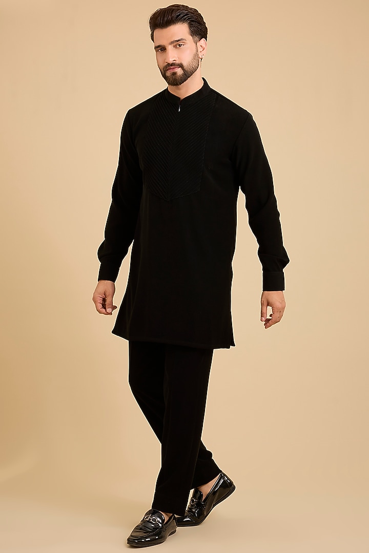 Black Velvet Groom Indowestern Set by Sarab Khanijou at Pernia's Pop Up Shop