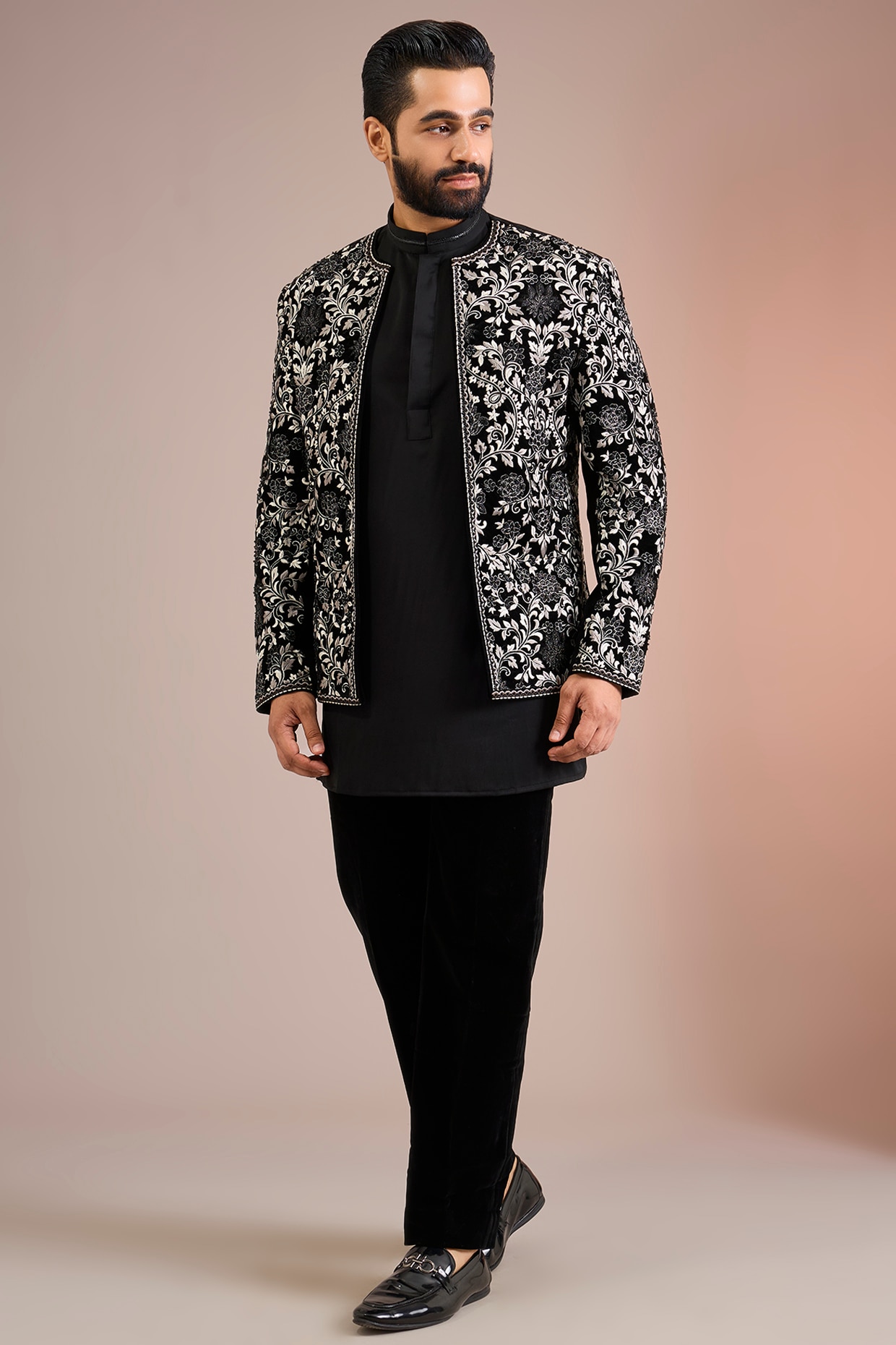 Sarab Khanijou Black Velvet Indowestern Set