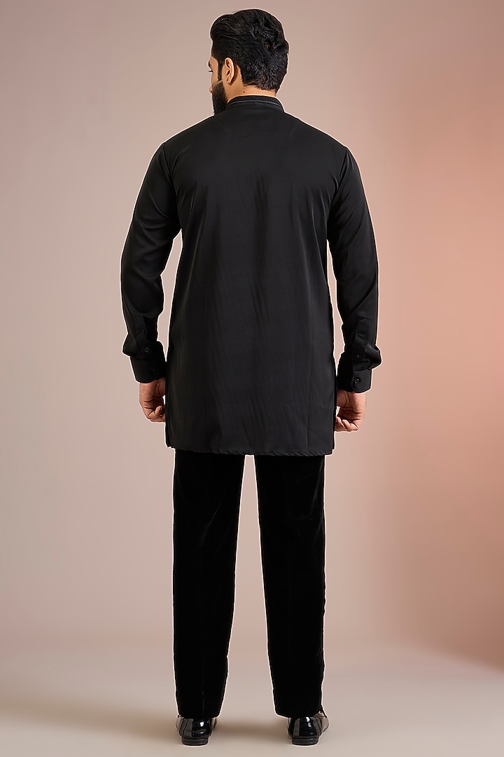 Black Velvet Groom Indowestern Set by Sarab Khanijou at Pernia's Pop Up Shop